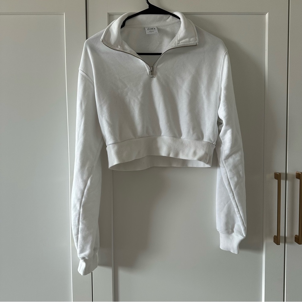 TNA White Cropped Zippered Polo Sweatshirt
